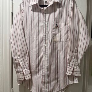Disney Mickey Men's White and Red Striped Shirt
